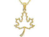10K Yellow Gold Canadian Maple Leaf Charm Pendant Necklace with Chain